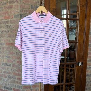 Polo by Ralph Lauren Men's Pink and Blue Polo Shirt